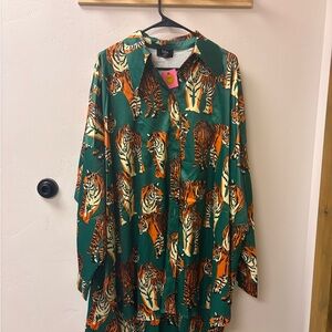 Dressed in LALA Green and Orange Tiger Print Satin Set